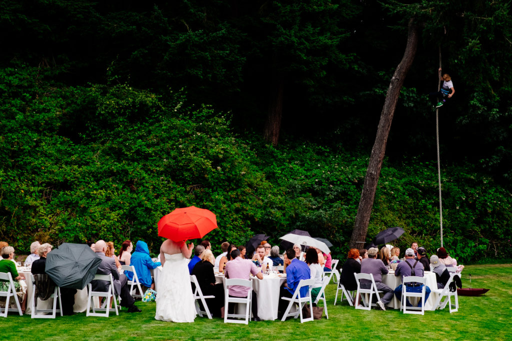 Edgewater House reception on lawn with rope swing