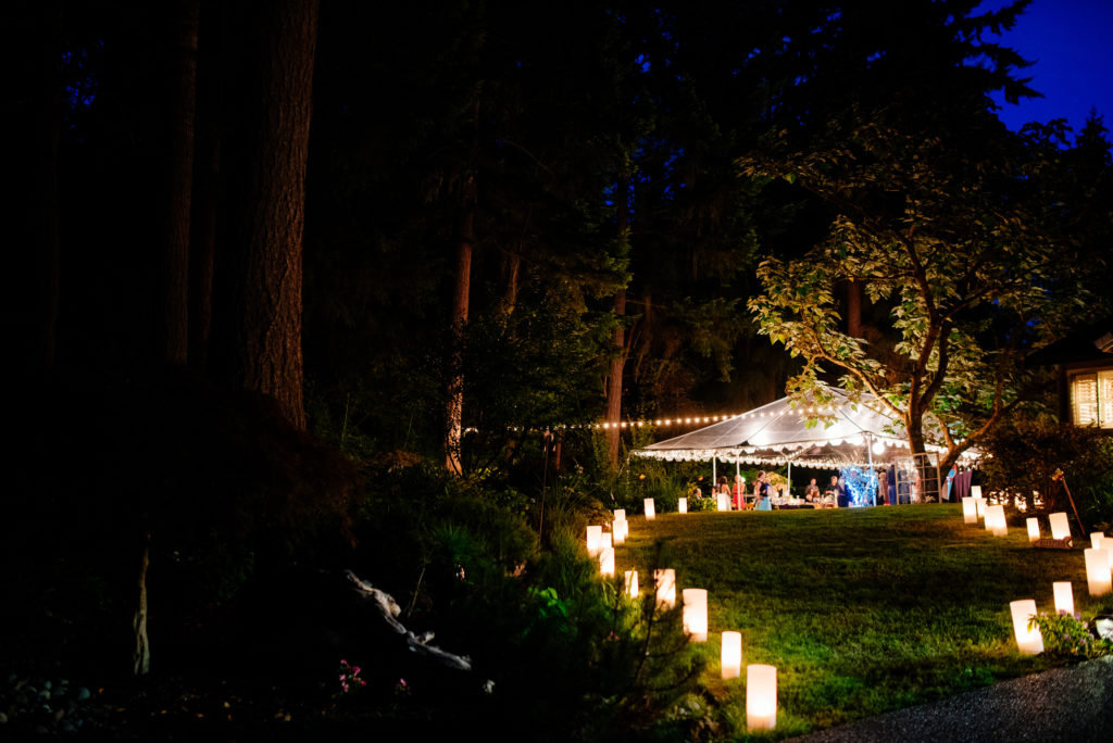 Woodland Forest Wedding at Night with Lanterns and Lights