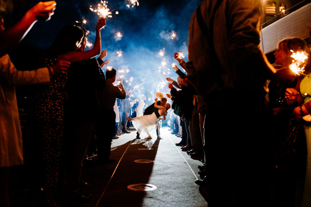 Fireworks exit on Lake union for wedding