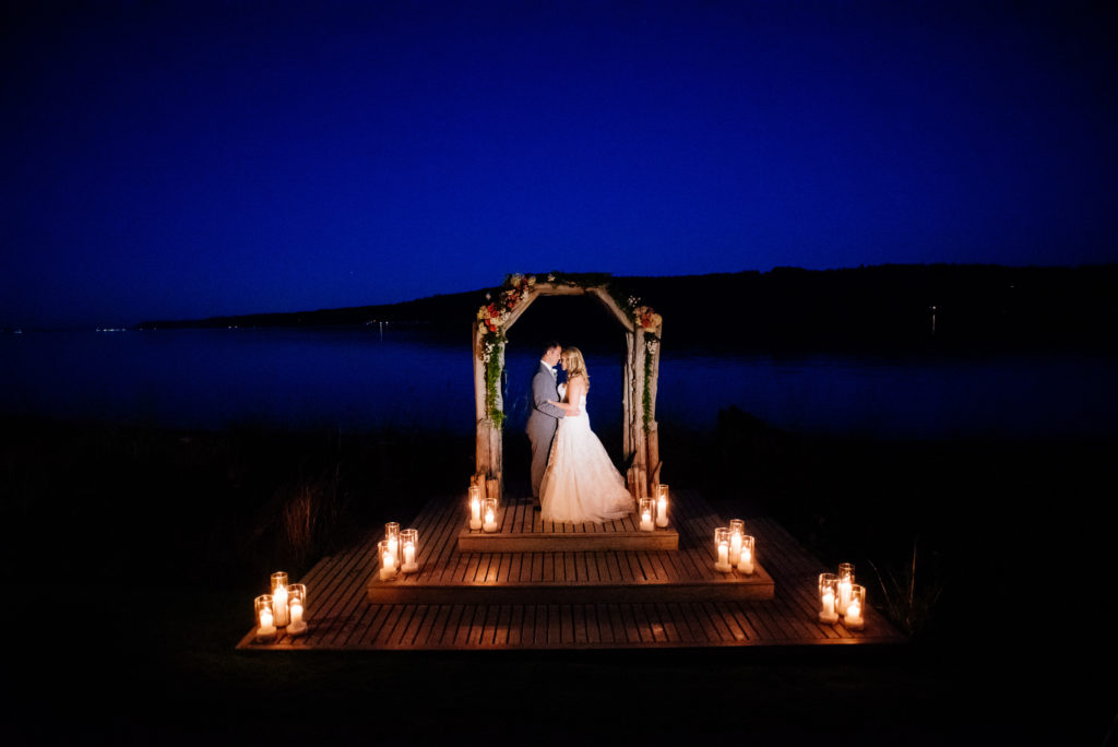 Edgewater House Wedding in Washington on the water at night